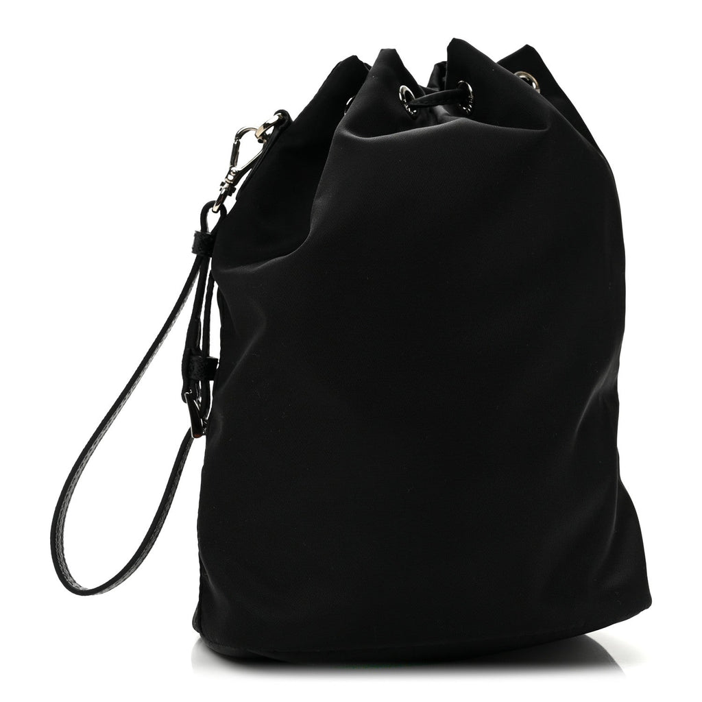 Saffiano Tessuto Re-Nylon Vela Bucket Wristlet Black