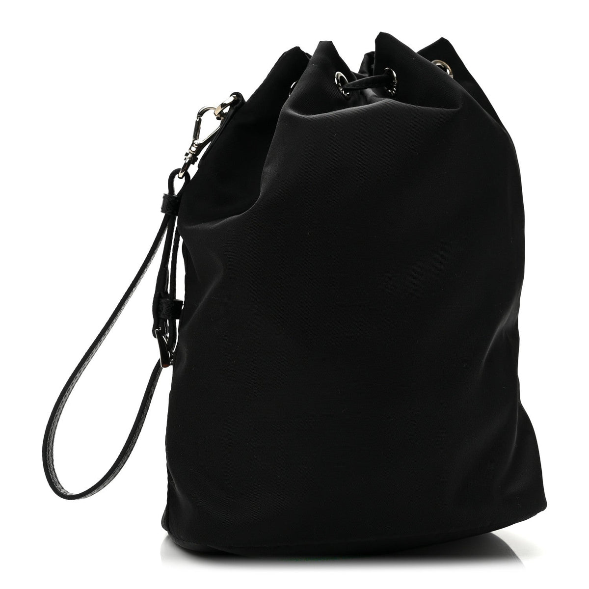 Saffiano Tessuto Re-Nylon Vela Bucket Wristlet Black