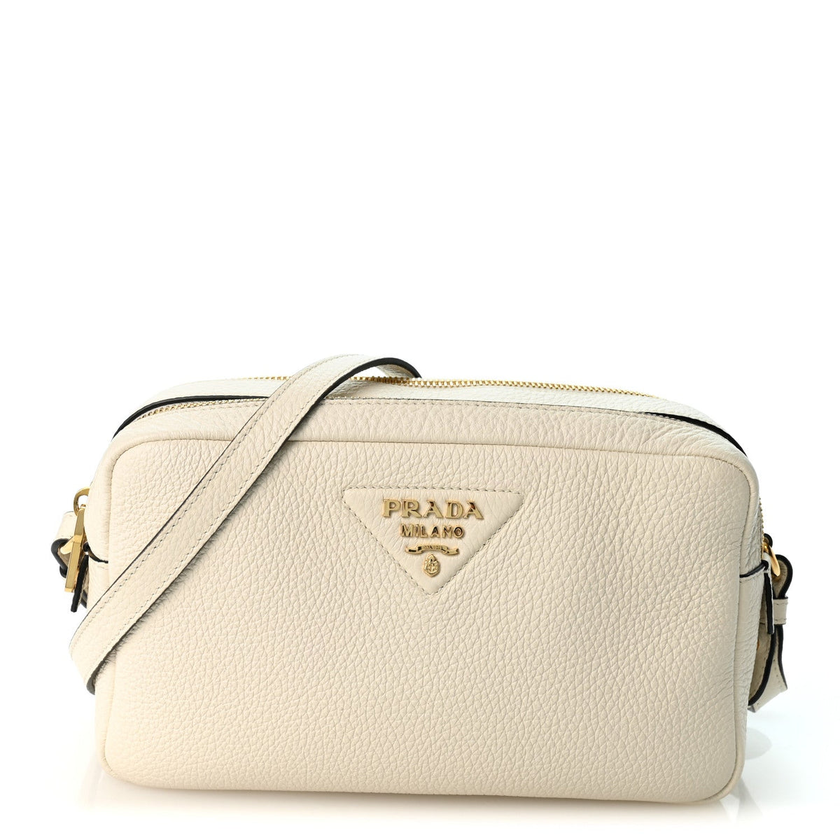 Vitello Daino Soft Medium Double Zip Shoulder Bag White