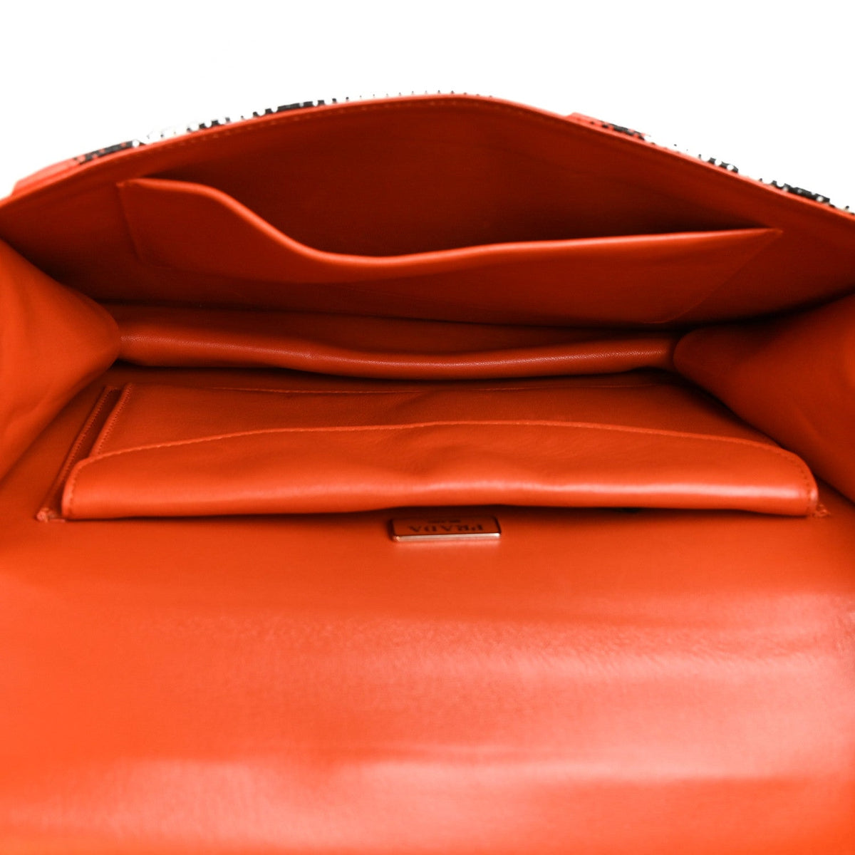 Vitello Daino Eye Inside Lock Flap Chain Shoulder Bag Bianco Arancio