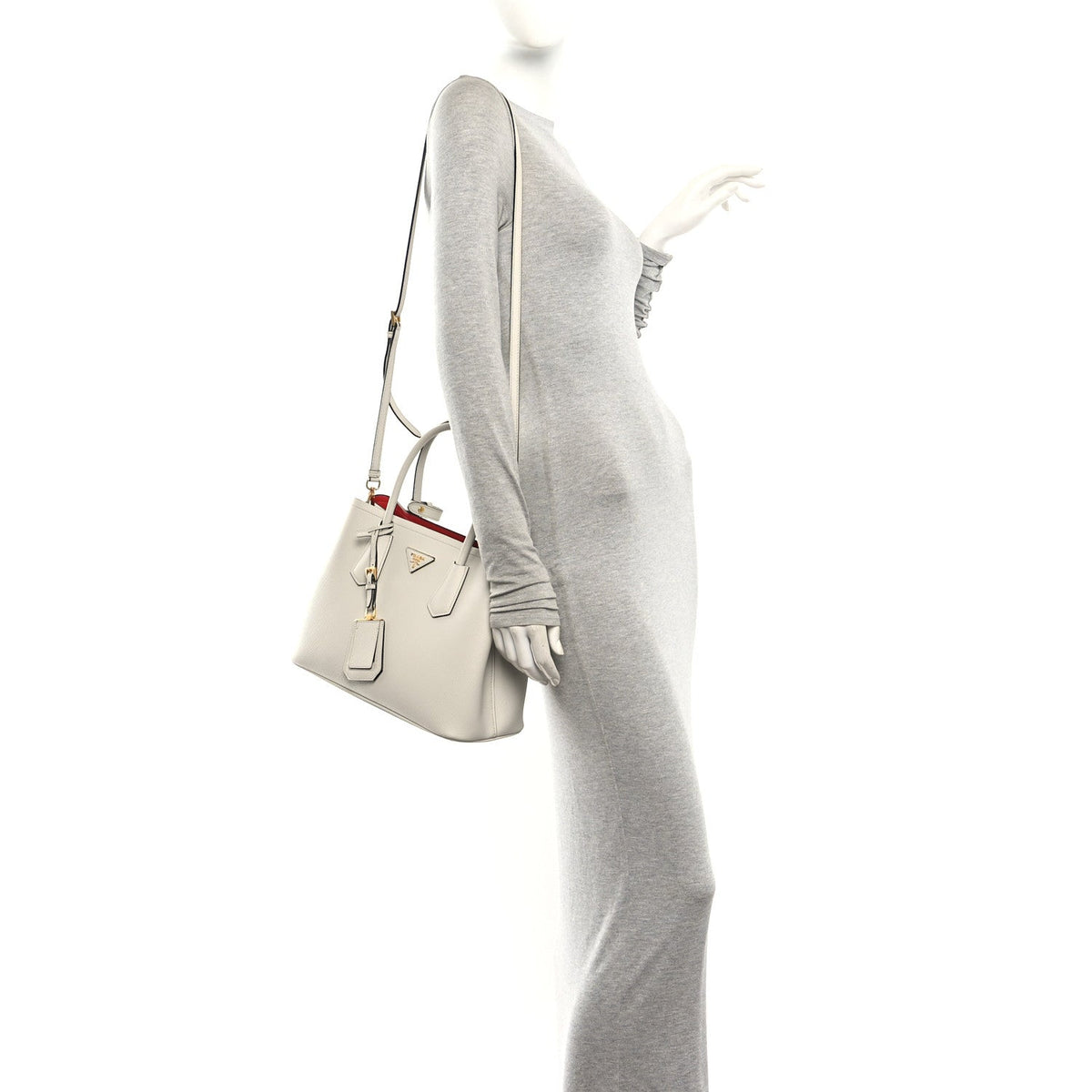 Saffiano Cuir Small Double Bag Talco Lacca