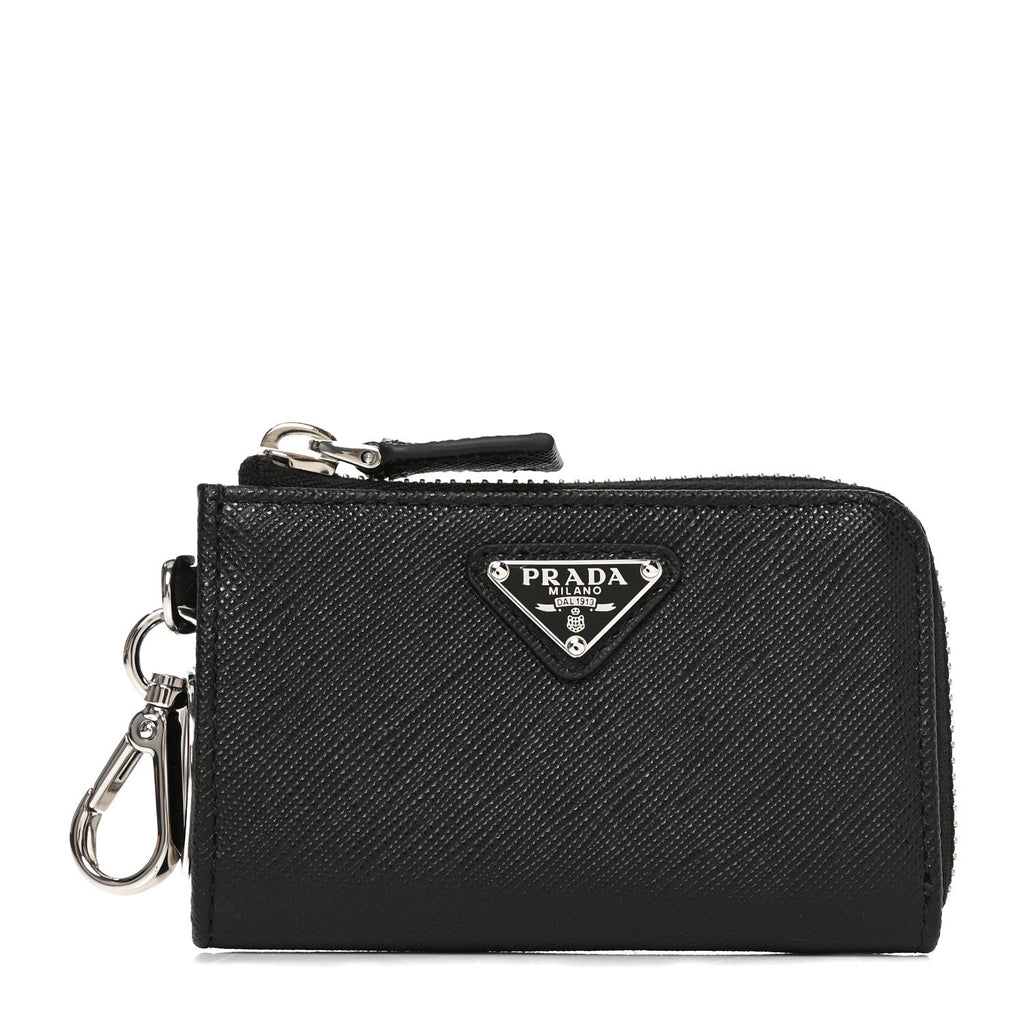 Saffiano Metal Triangle Mini Travel Pouch With Keychain Black