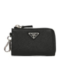 Saffiano Metal Triangle Mini Travel Pouch With Keychain Black