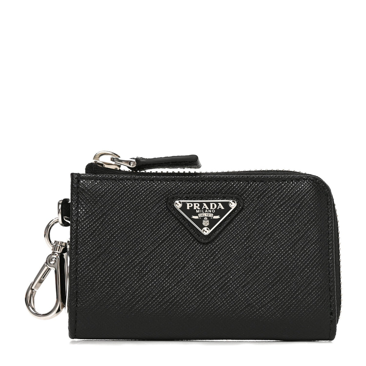Saffiano Metal Triangle Mini Travel Pouch With Keychain Black