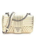 Metallic Nappa Impunture Diagramme Medium Chain Flap Shoulder Bag  Gold
