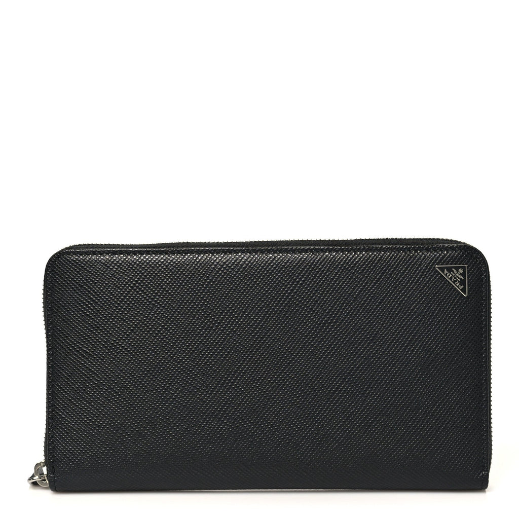 Saffiano Metal Large Zip Around Travel Wallet Black