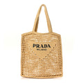 Yarn Raffia Effect Crochet Logo Embroidered Tote Bag Naturale