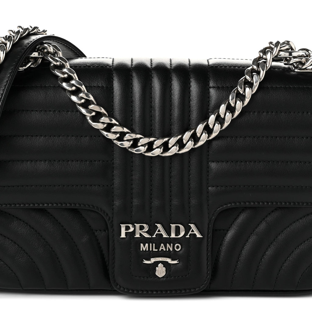 Soft Calfskin Impunture Diagramme Medium Chain Flap Shoulder Bag Black