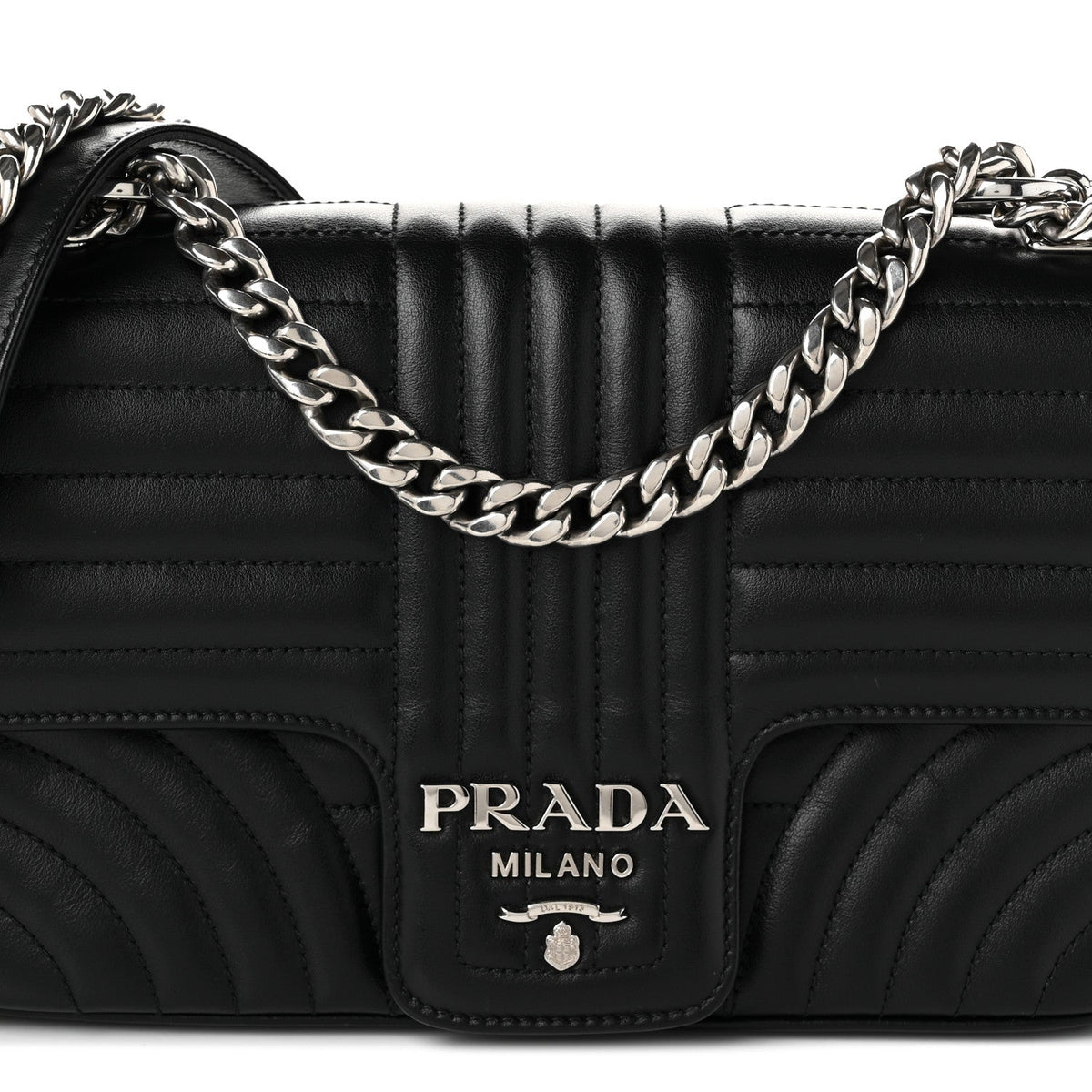 Soft Calfskin Impunture Diagramme Medium Chain Flap Shoulder Bag Black