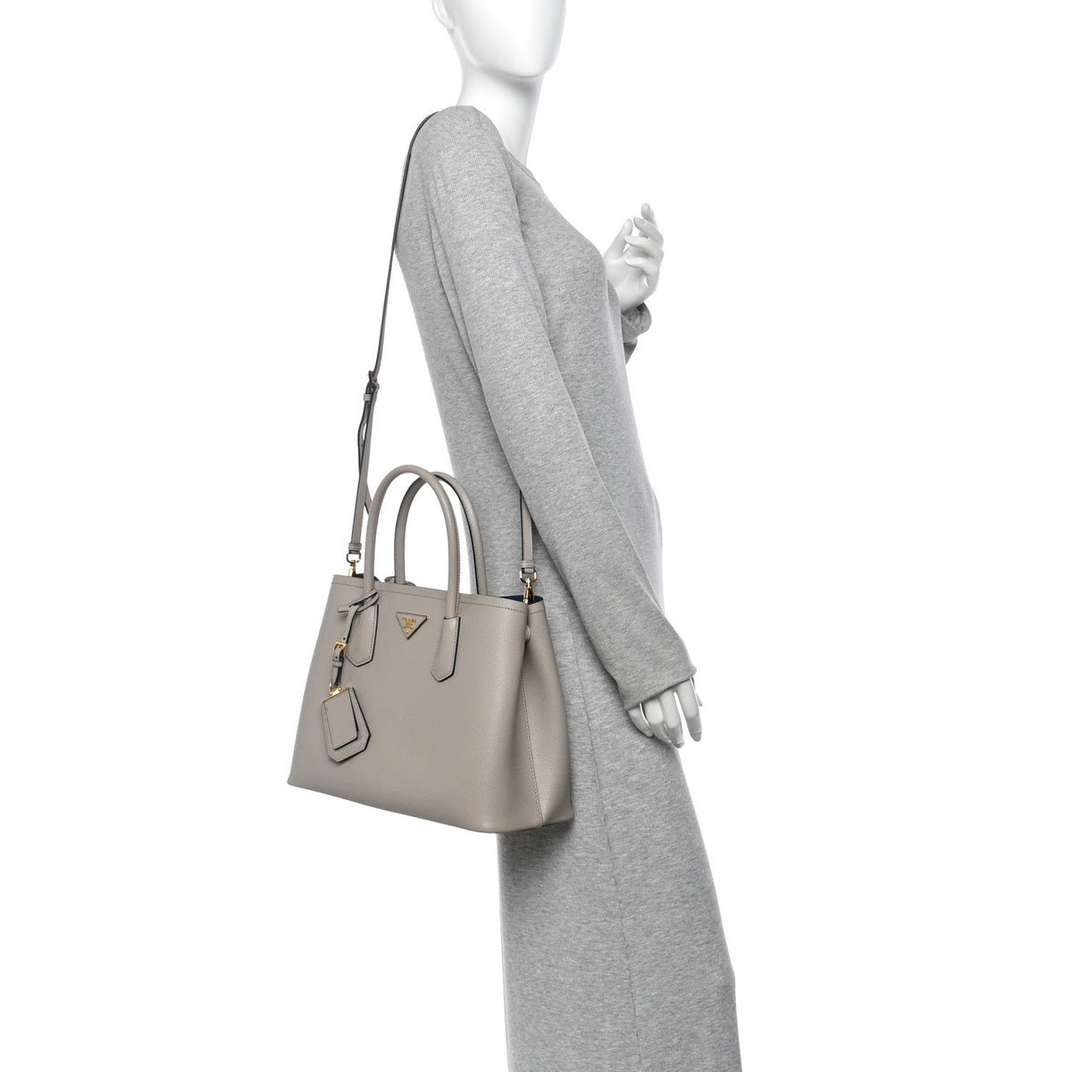 Saffiano Cuir Medium Double Bag Pomice Bluette