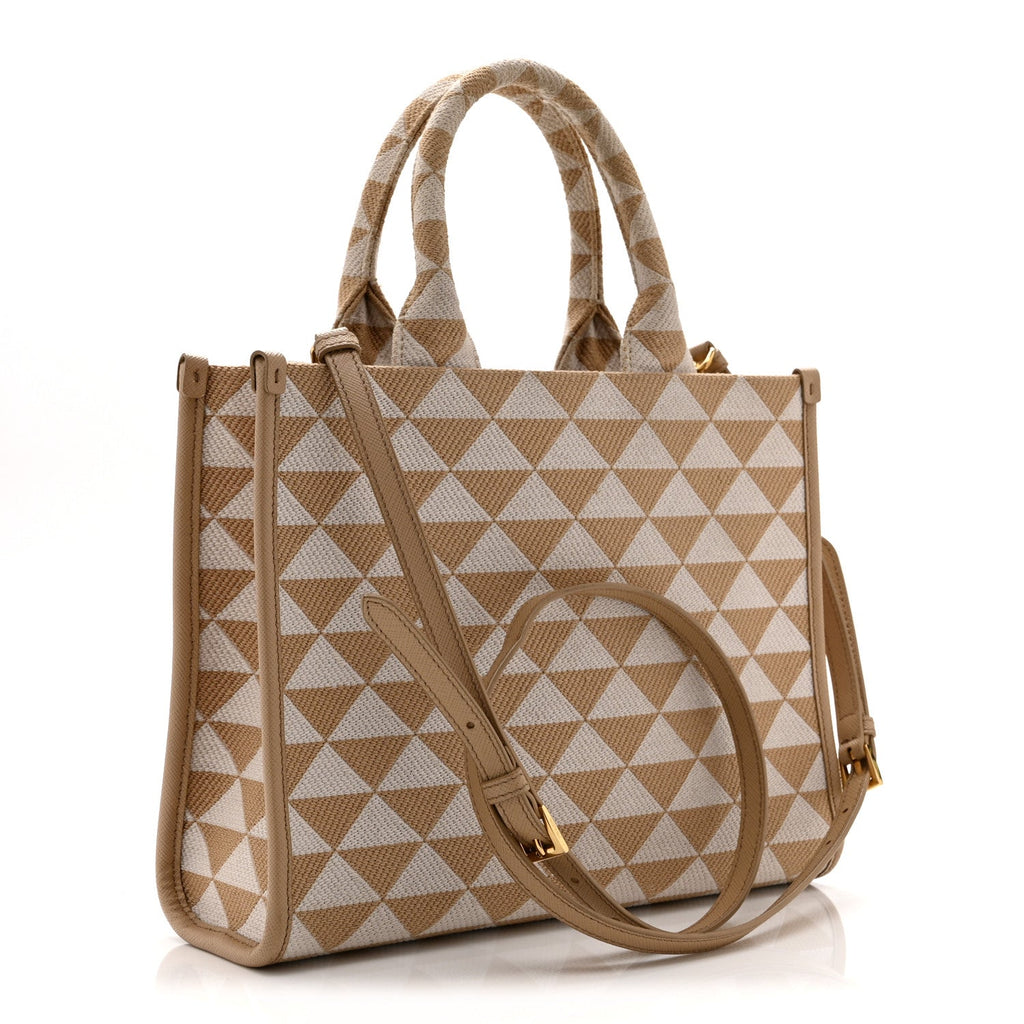 Jacquard Saffiano Triangolo Symbole Embroidered Small Tote Corda Talco