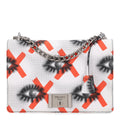 Vitello Daino Eye Inside Lock Flap Chain Shoulder Bag Bianco Arancio