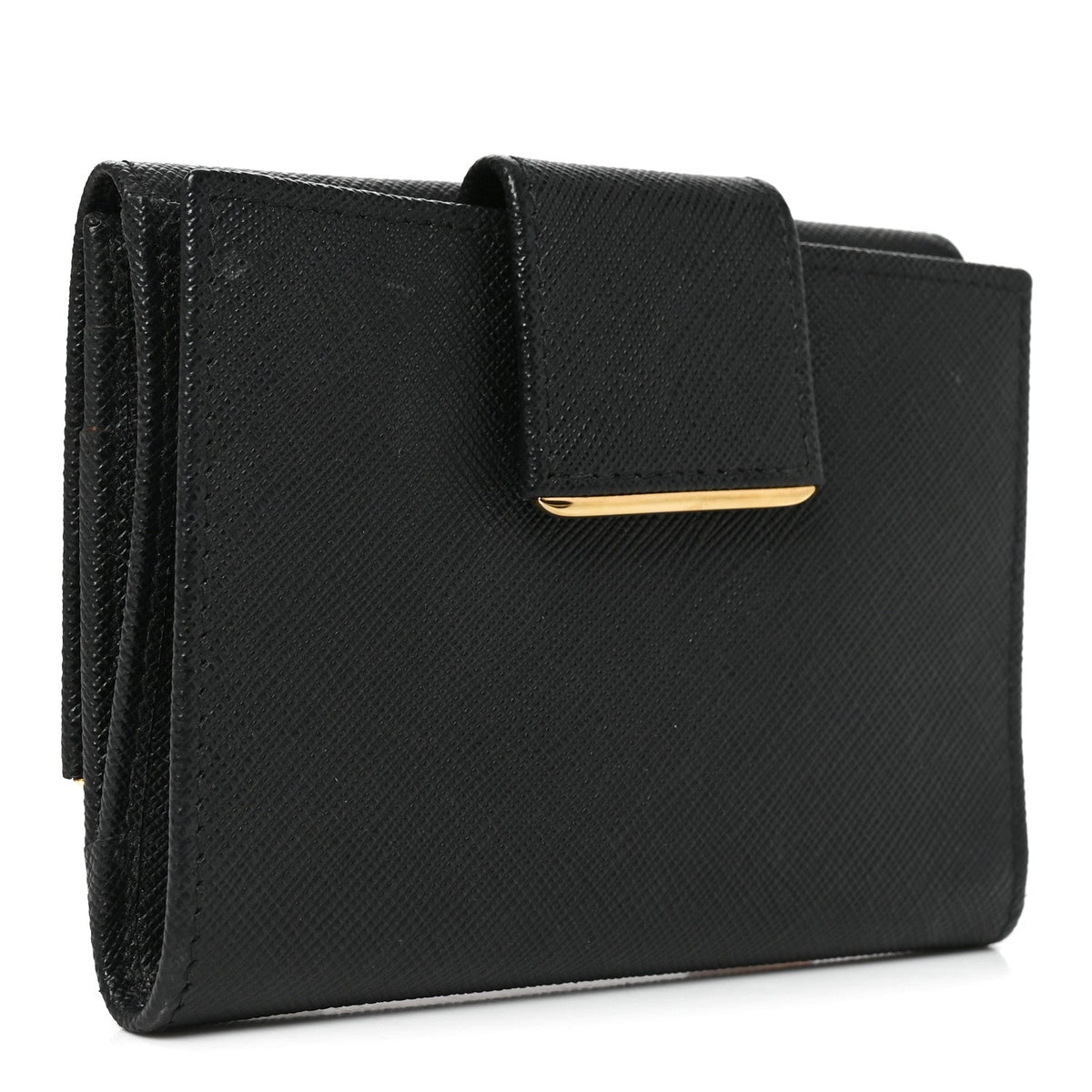 Saffiano Compact Metal Bar Flap Wallet Black
