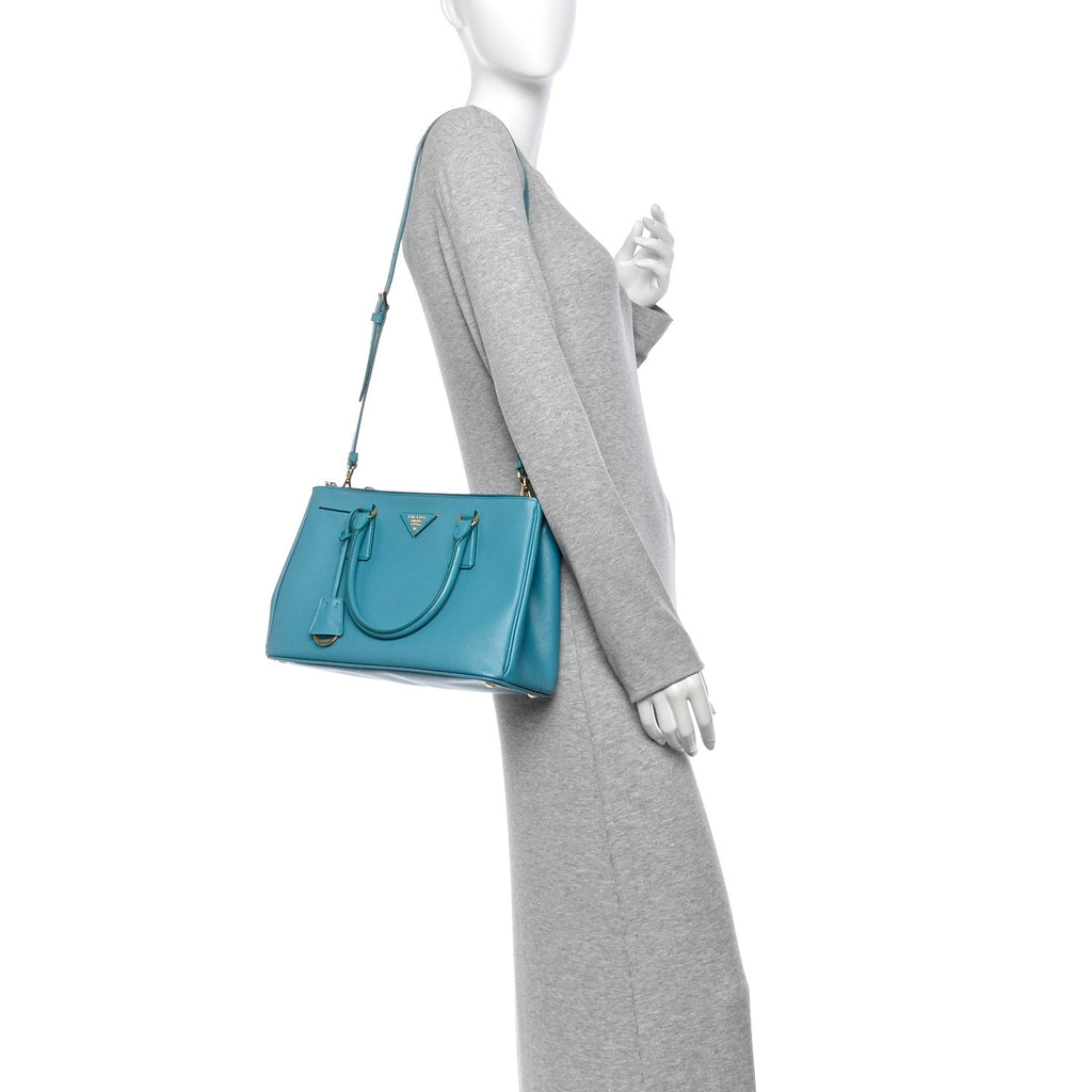 Saffiano Lux Small Galleria Double Zip Tote Turchese