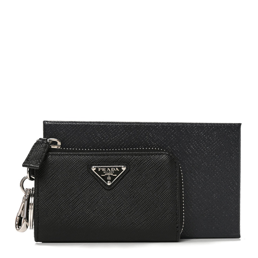 Saffiano Metal Triangle Mini Travel Pouch With Keychain Black