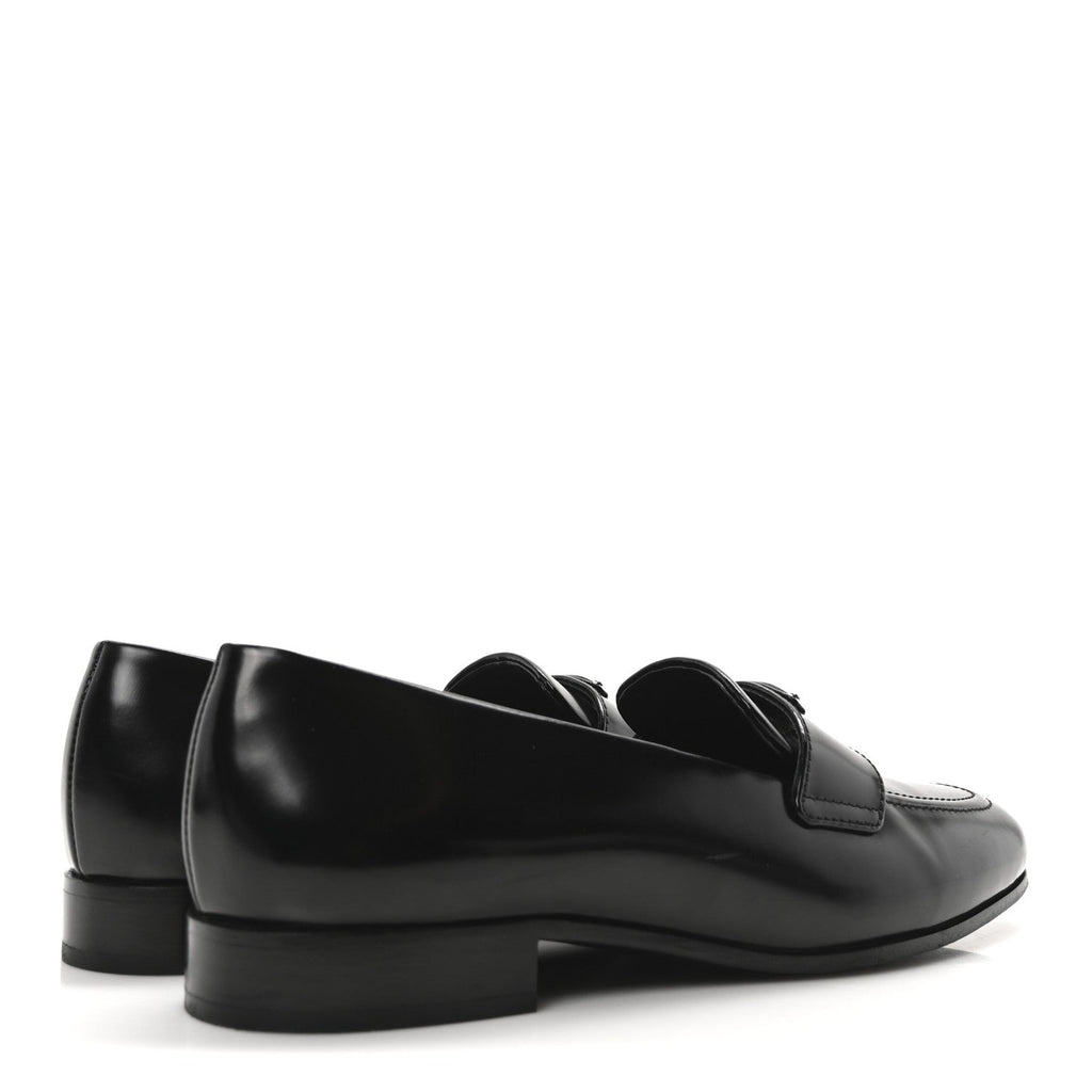 Brushed Calfskin Metal Triangle Logo 20mm Loafers 36.5 Black