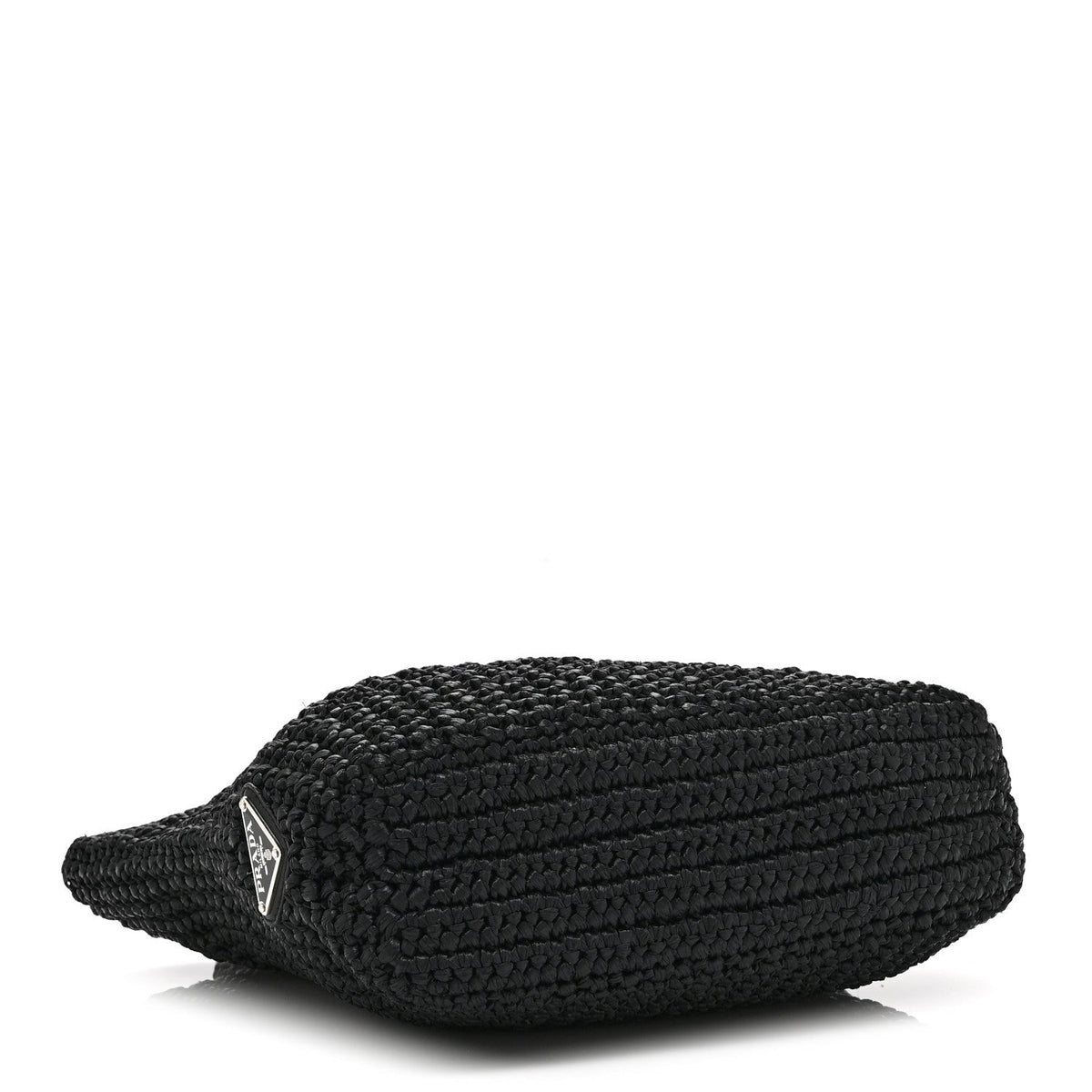 Yarn Raffia Effect Crochet Embroidered Small Logo Tote Black