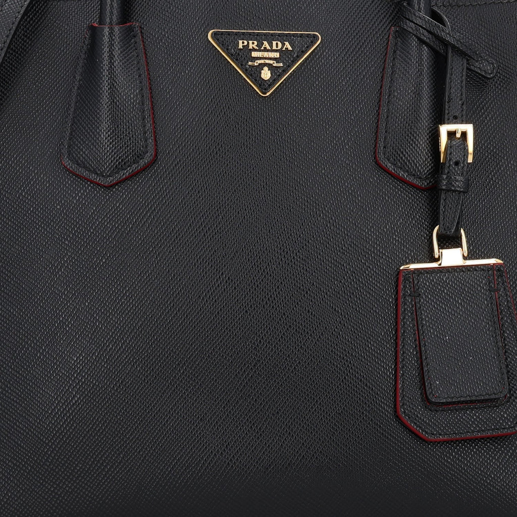 Saffiano Cuir Medium Double Bag Black Fuoco