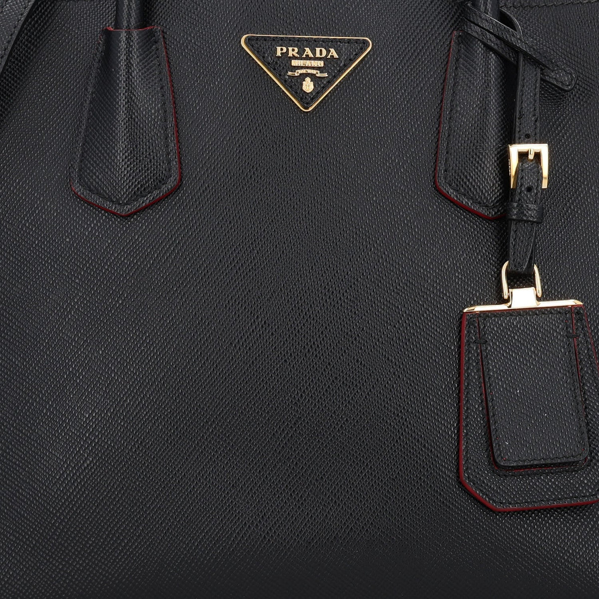 Saffiano Cuir Medium Double Bag Black Fuoco