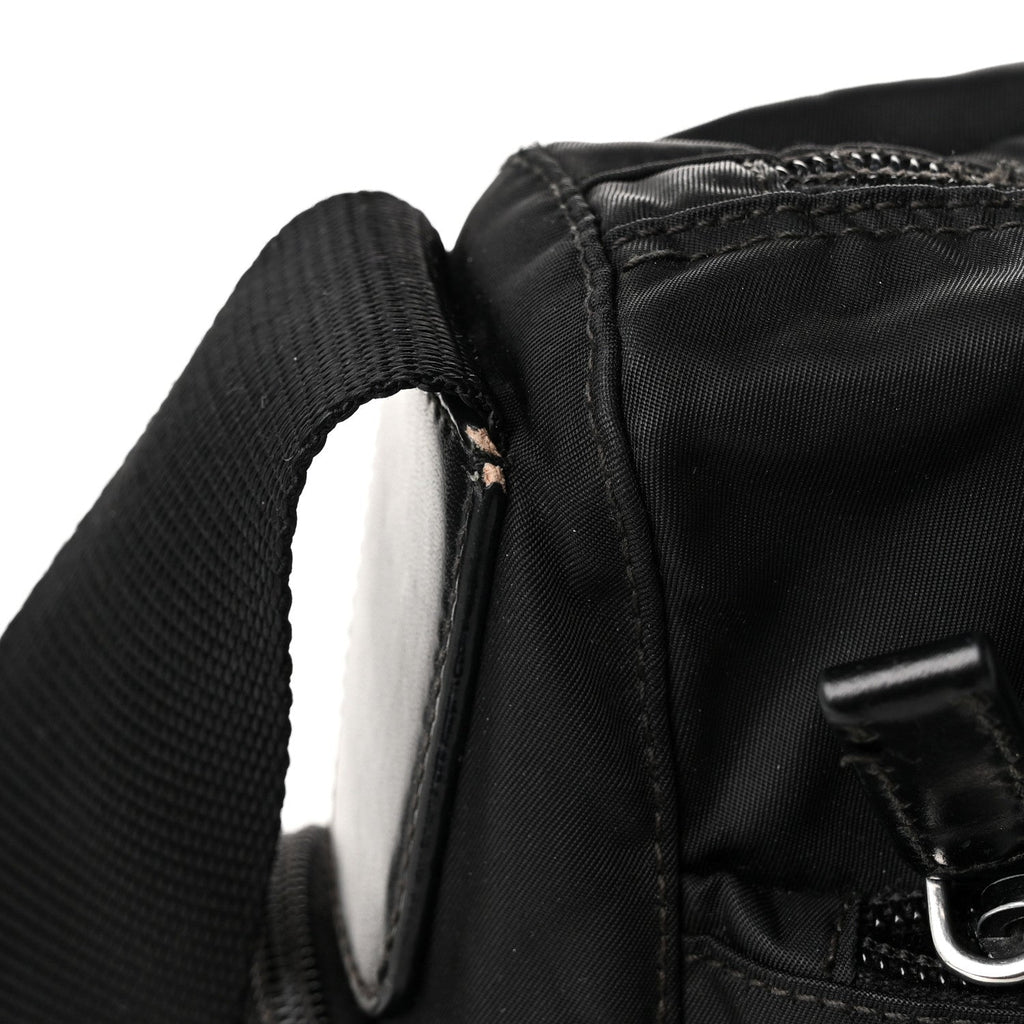 Re-Nylon Vela Saffiano Pocket Double Zip Shoulder Bag Black