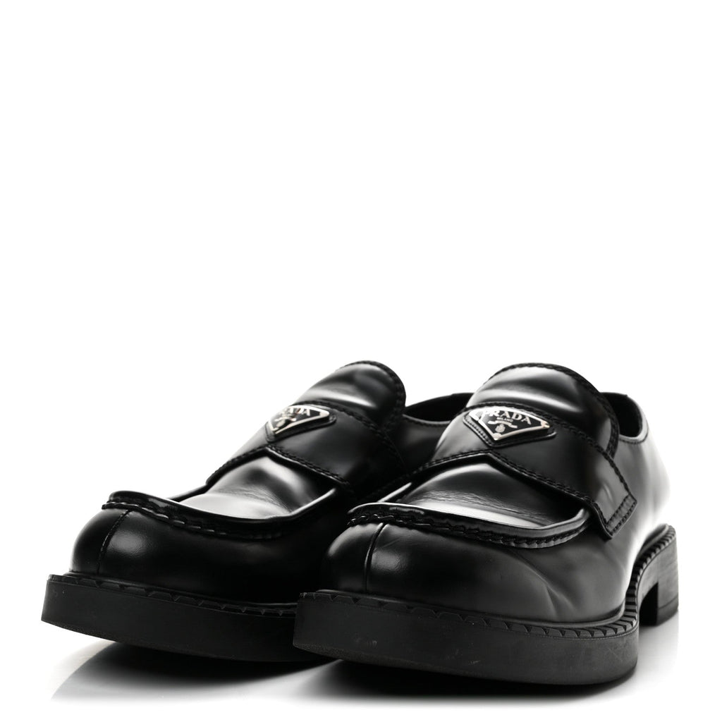 Spazzolato Metal Triangle Logo Mens 35mm Loafers 9.5 Black