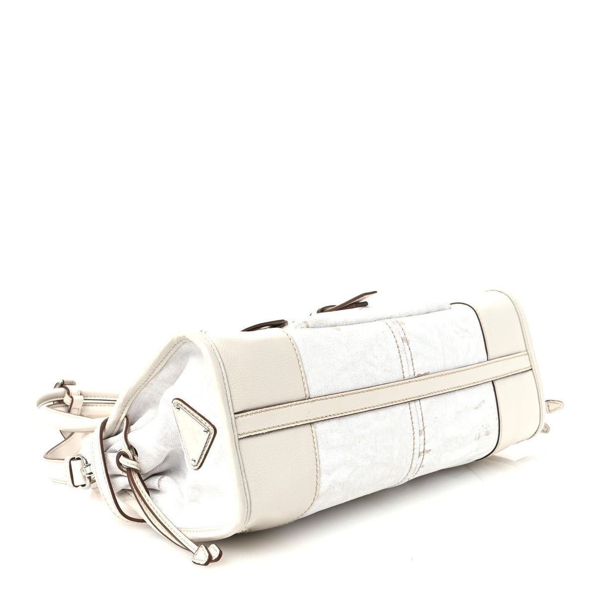 Linen Calfskin Printed Medium Bonnie Shoulder Bag White
