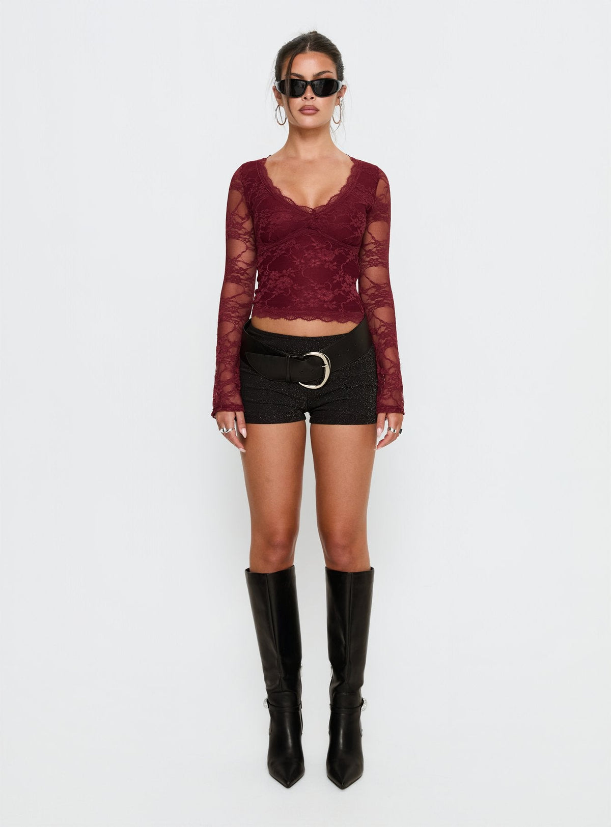 Pitter Long Sleeve Top Burgundy