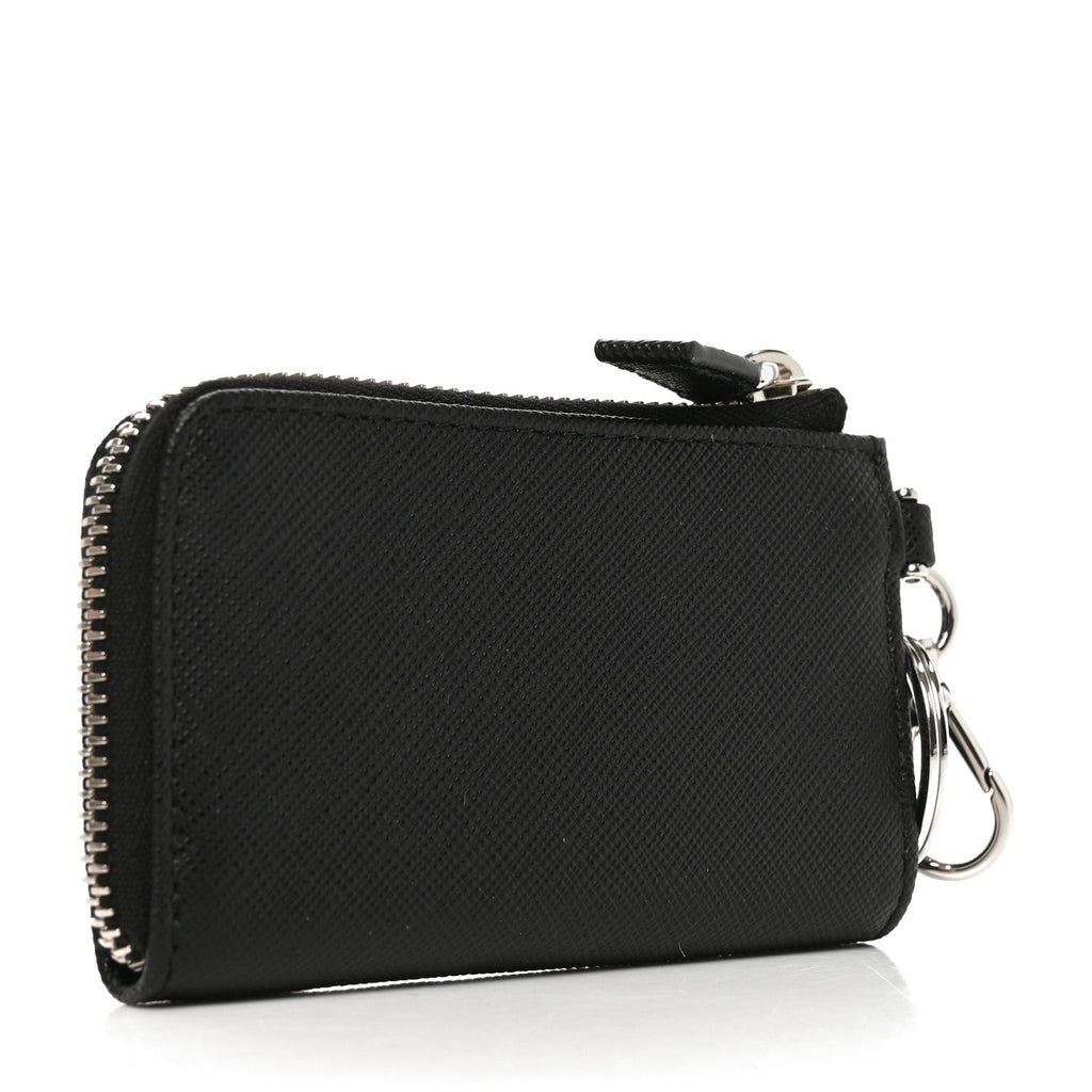 Saffiano Metal Triangle Mini Travel Pouch With Keychain Black