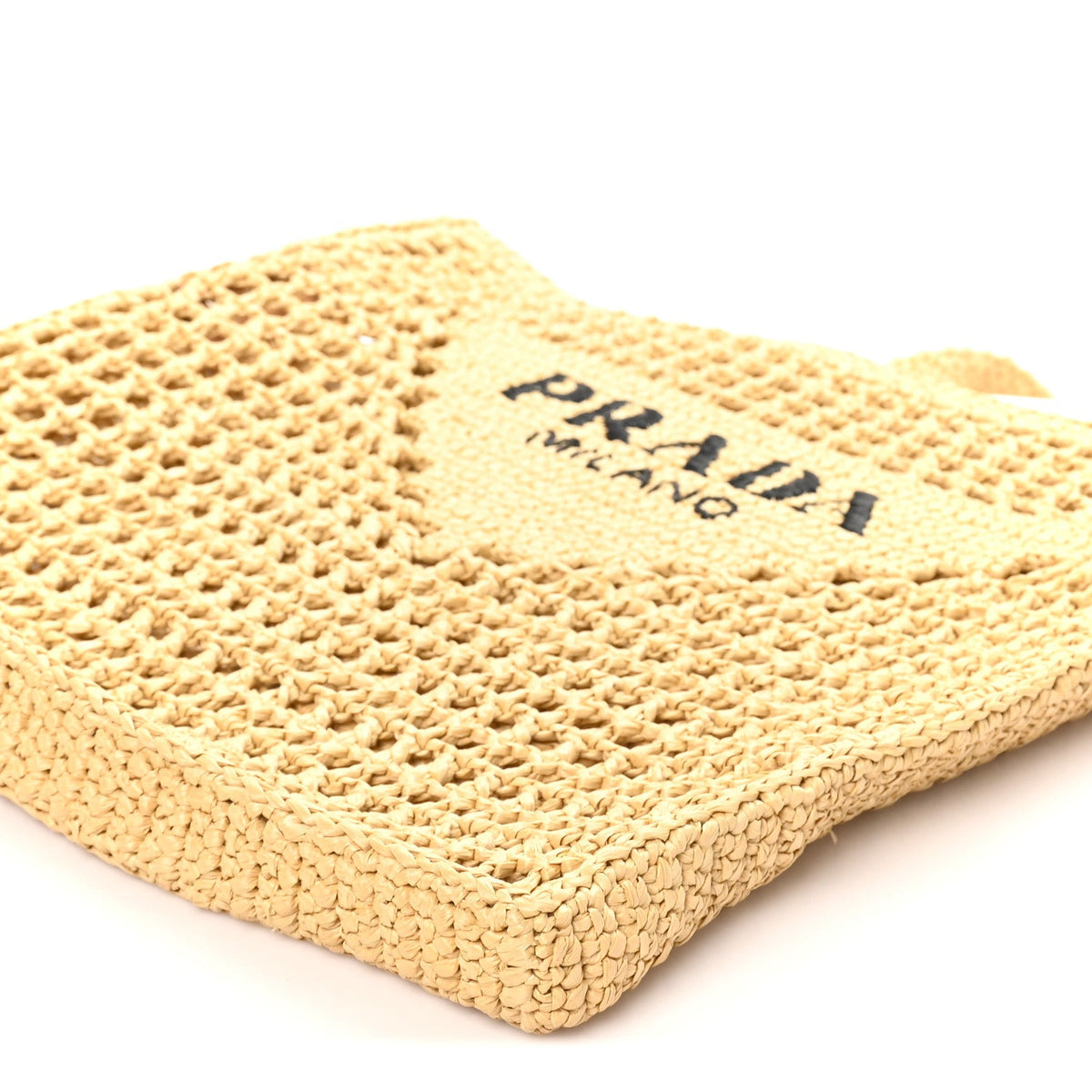 Yarn Raffia Effect Crochet Logo Embroidered Tote Bag Naturale