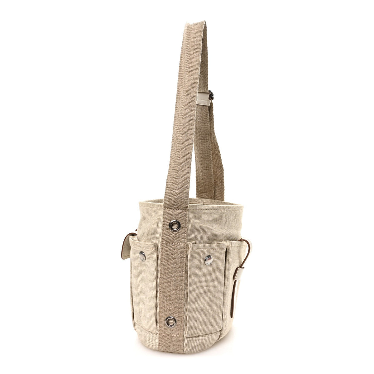 Canvas Calfskin Mini Route Bucket Bag Naturale