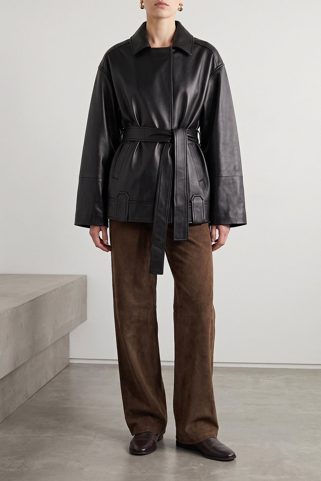 KHAITE Leather Jacket With Tie Belt
