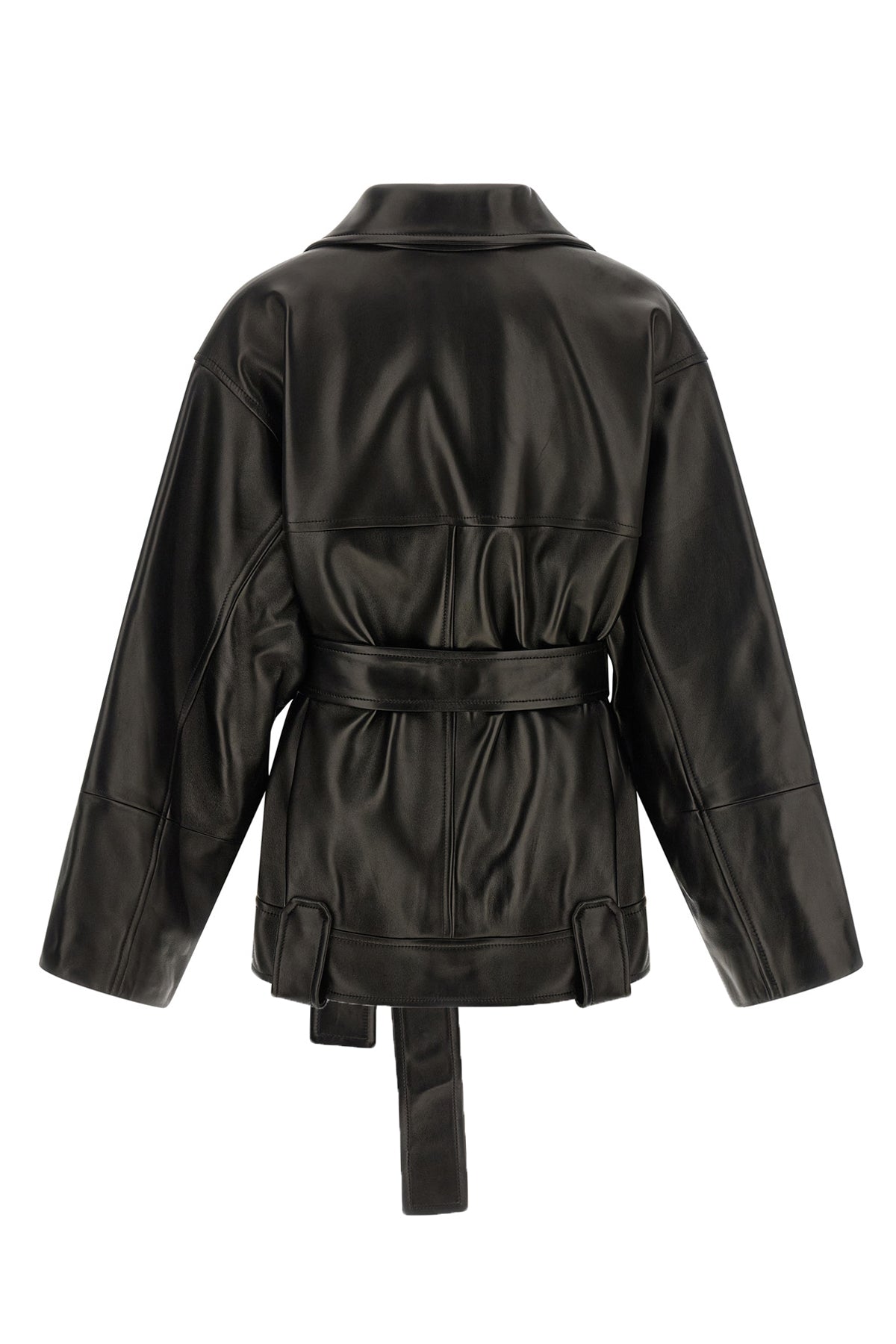 KHAITE Leather Jacket With Tie Belt
