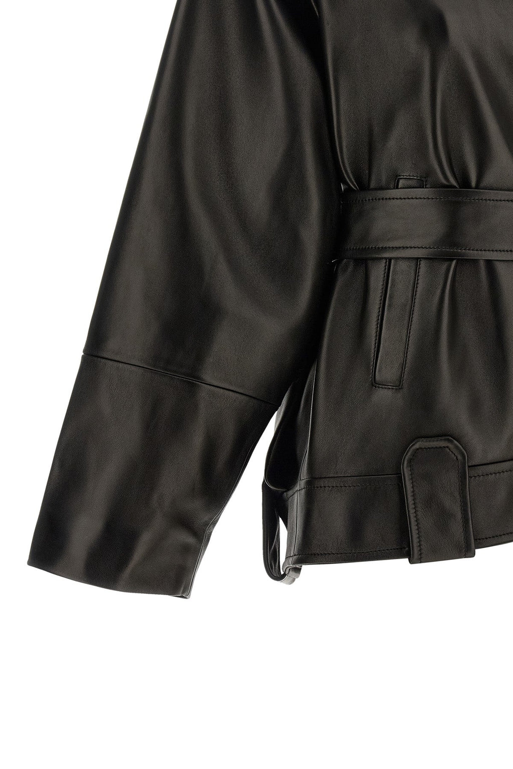 KHAITE Leather Jacket With Tie Belt