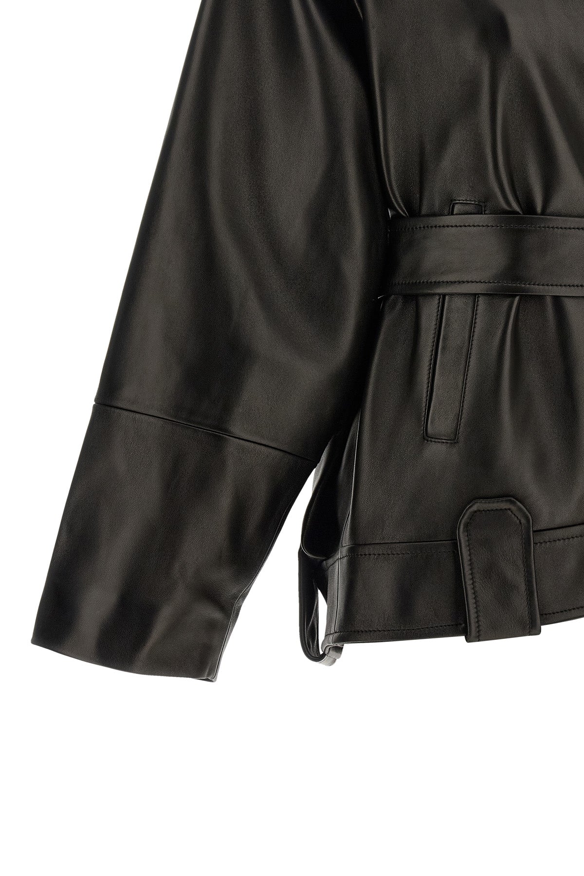 KHAITE Leather Jacket With Tie Belt