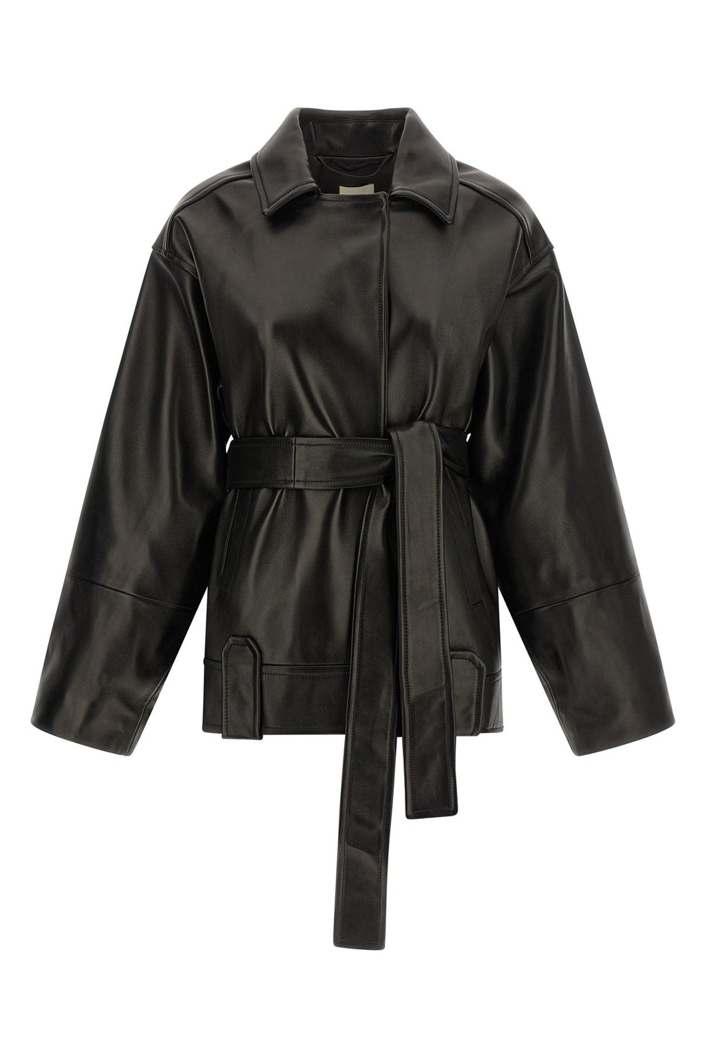 KHAITE Leather Jacket With Tie Belt