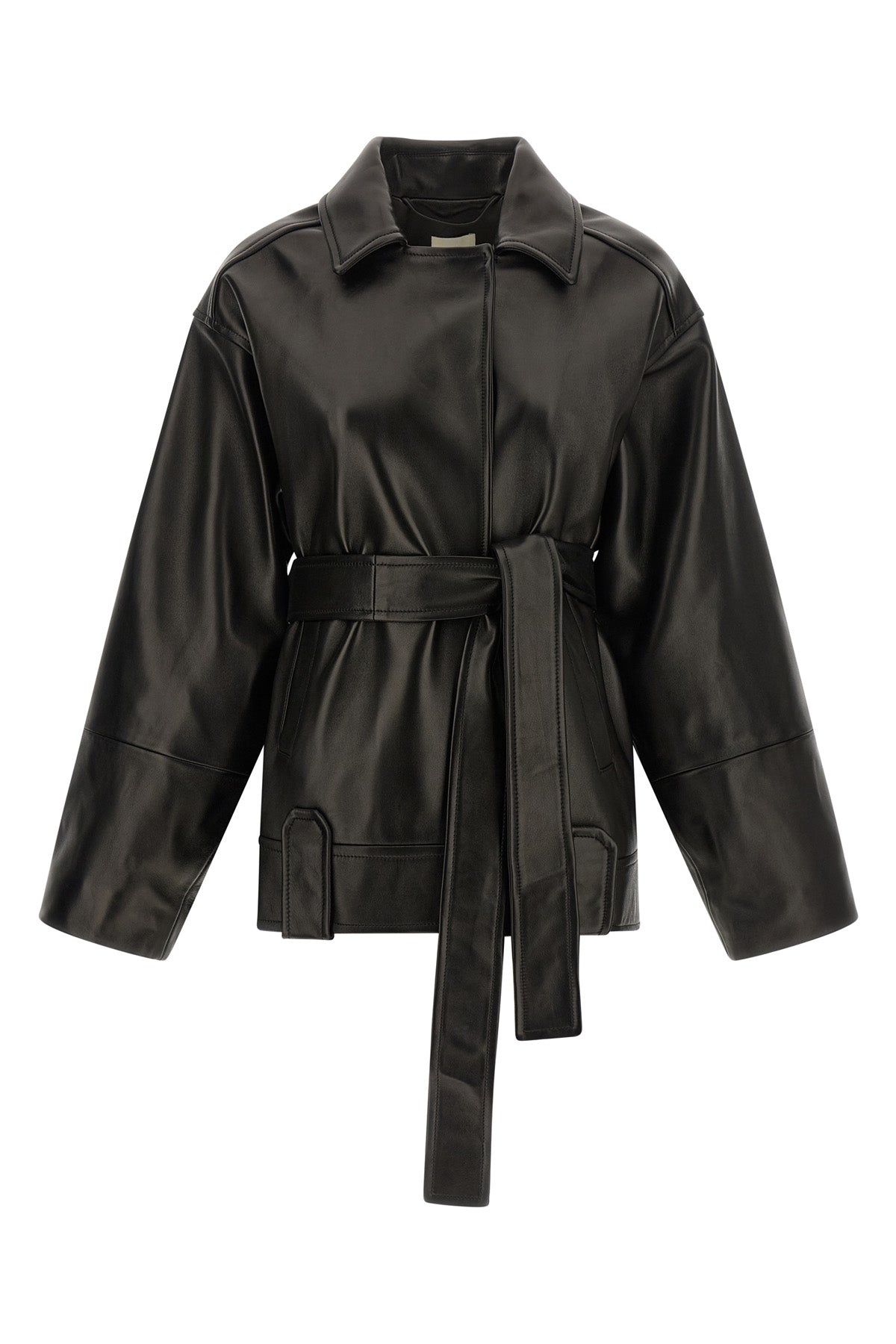 KHAITE Leather Jacket With Tie Belt