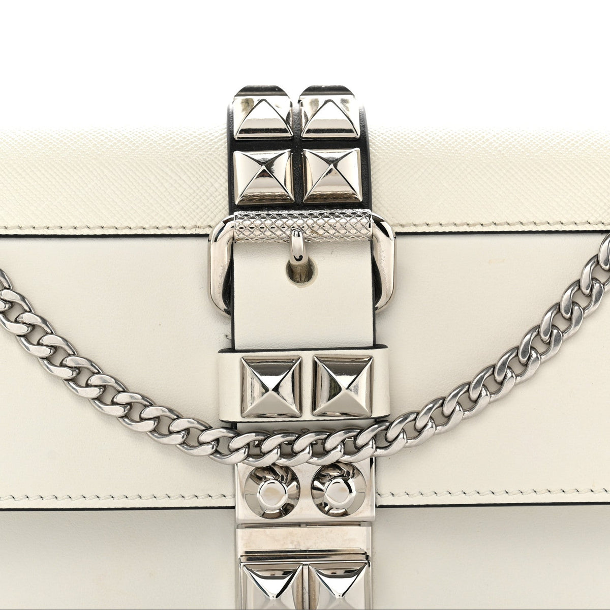 City Calfskin Saffiano Studded Elektra Clutch With Chain White