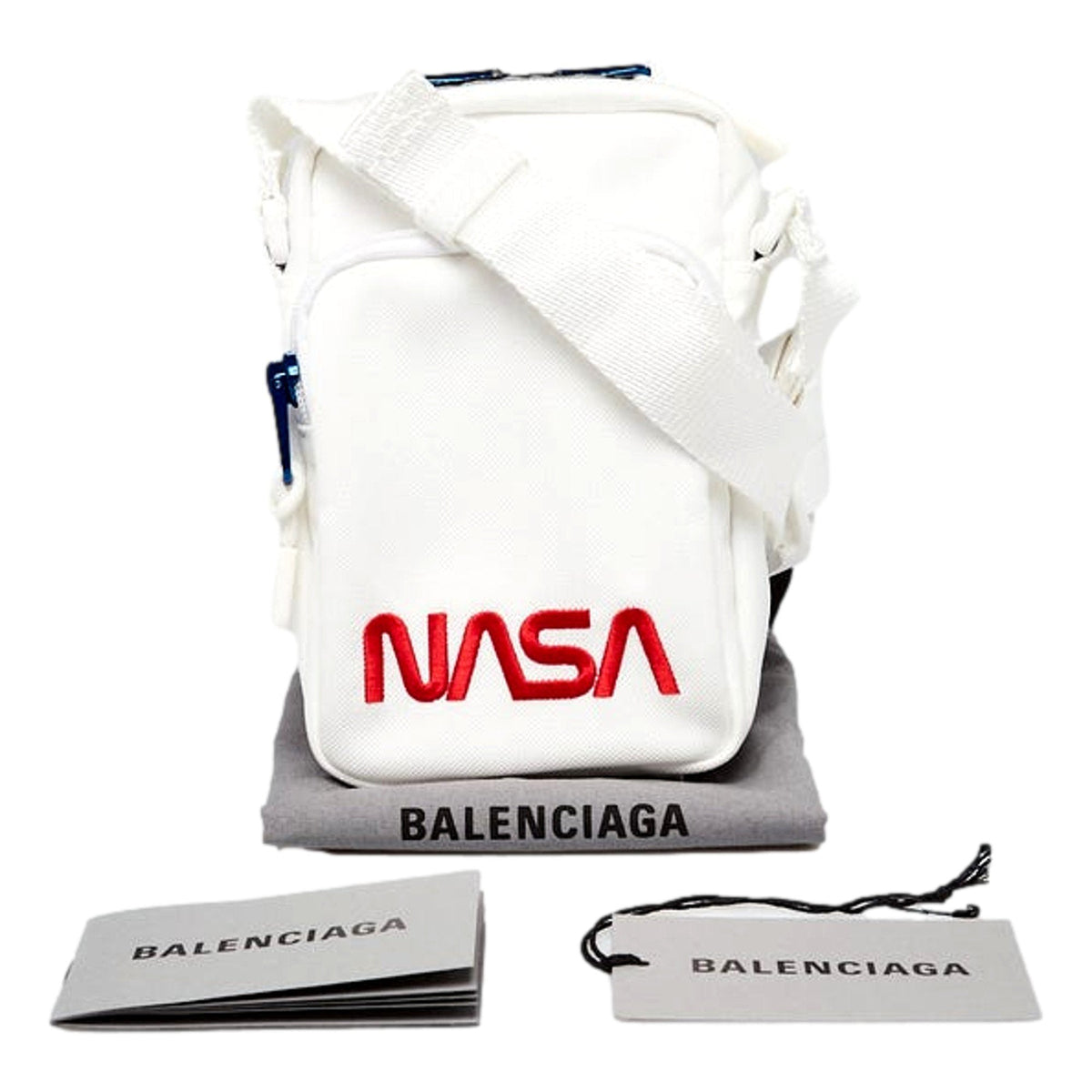 Balenciaga NASA Logo White Nylon Phone Holder Crossbody Bag New