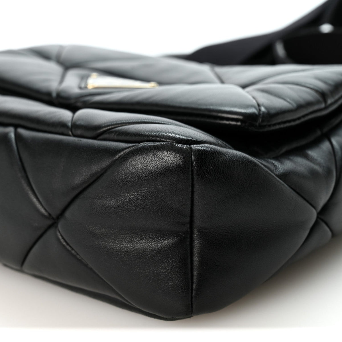 Nappa Re-Nylon Triangle Quilted Patchwork System Flap Shoulder Bag Black