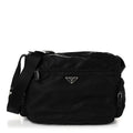 Re-Nylon Vela Saffiano Pocket Double Zip Shoulder Bag Black