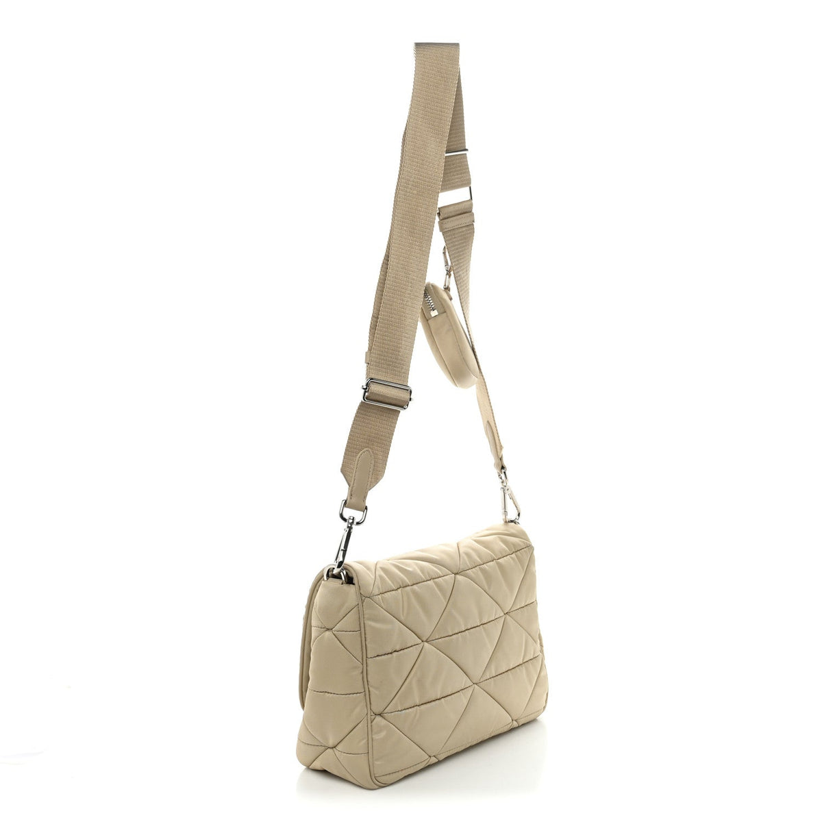 Re-Nylon Quilted Padded Flap Shoulder Bag Deserto
