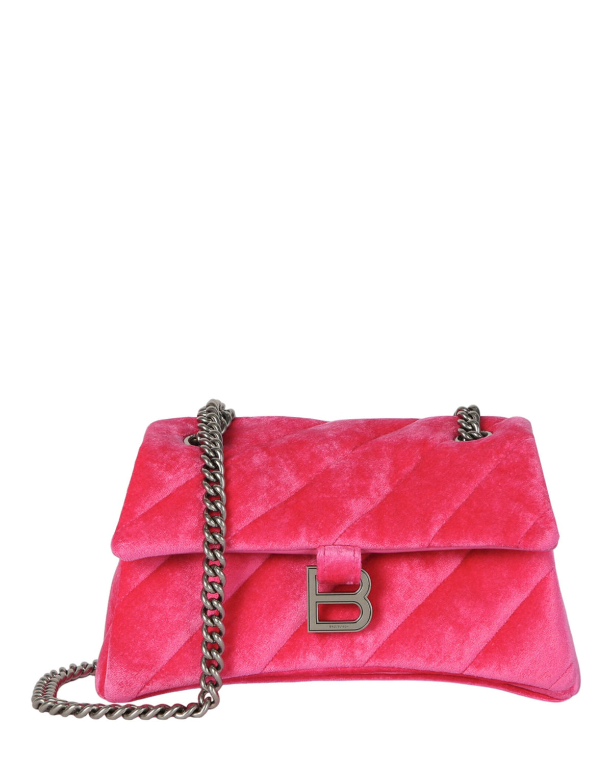 Balenciaga Womens Crush Velvet Small Quilted Chain Shoulder Bag