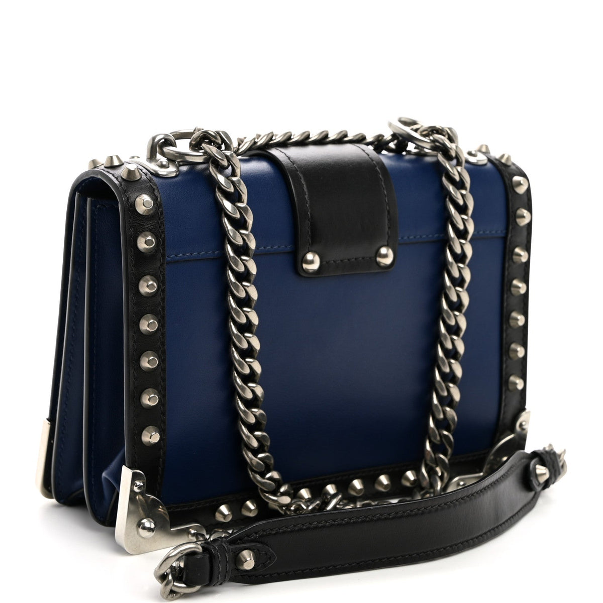 City Calf Saffiano Studded Cahier Bag Blue Black