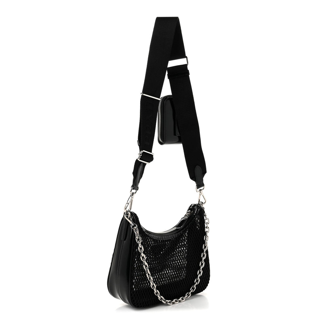 Mesh Brushed Calfskin Re-Edition 2005 Shoulder Bag Black