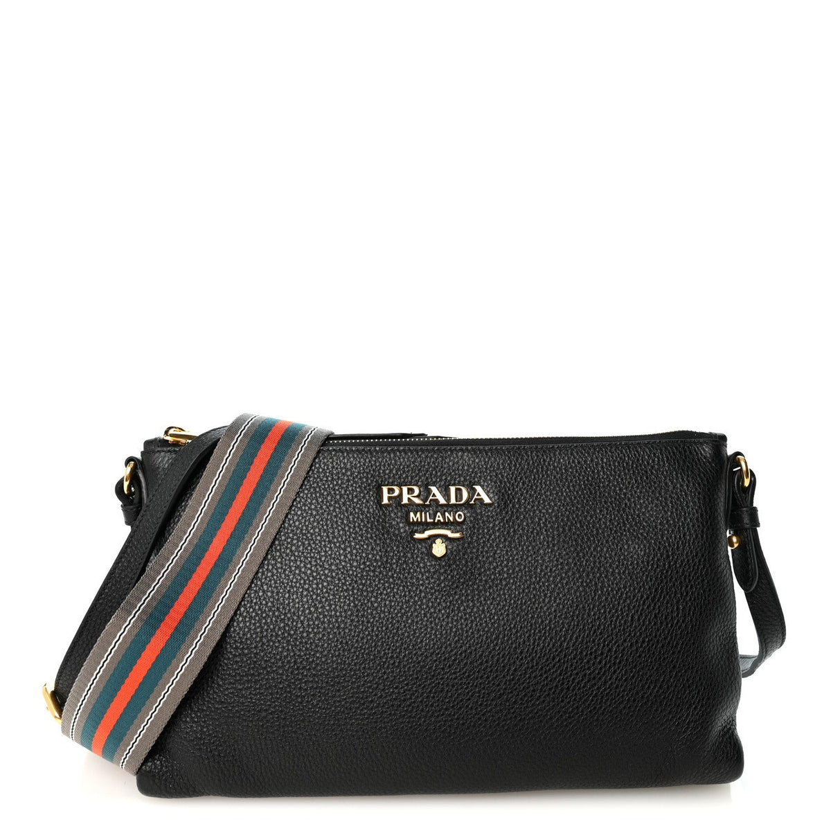 Vitello Daino Zippered Shoulder Bag  Black