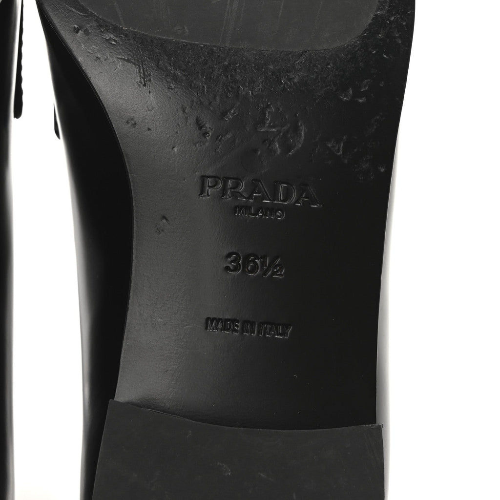 Brushed Calfskin Metal Triangle Logo 20mm Loafers 36.5 Black