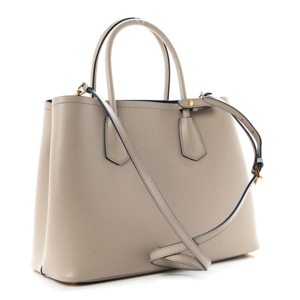 Saffiano Cuir Medium Double Bag Pomice Bluette