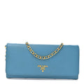 Saffiano Metal Oro Chain Wallet Celeste