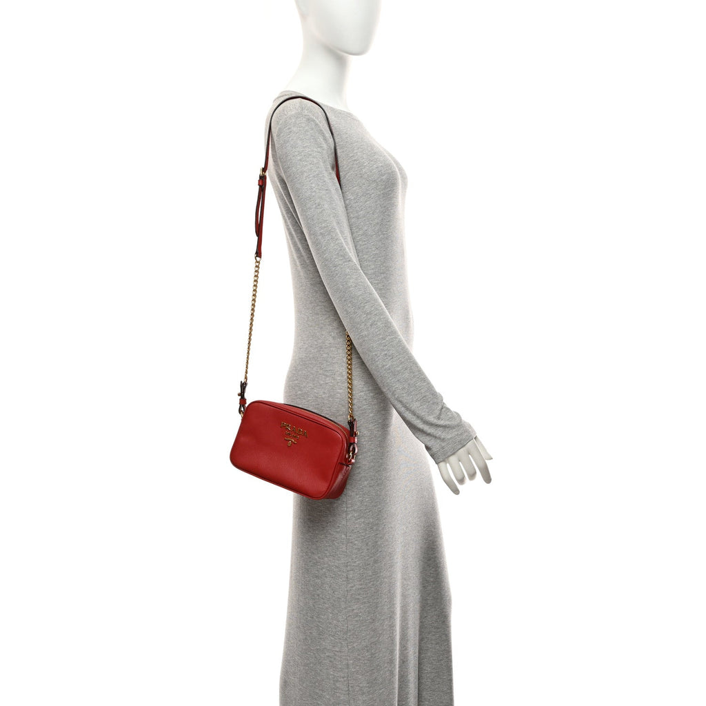 Saffiano Mini Camera Crossbody Bag Rosso