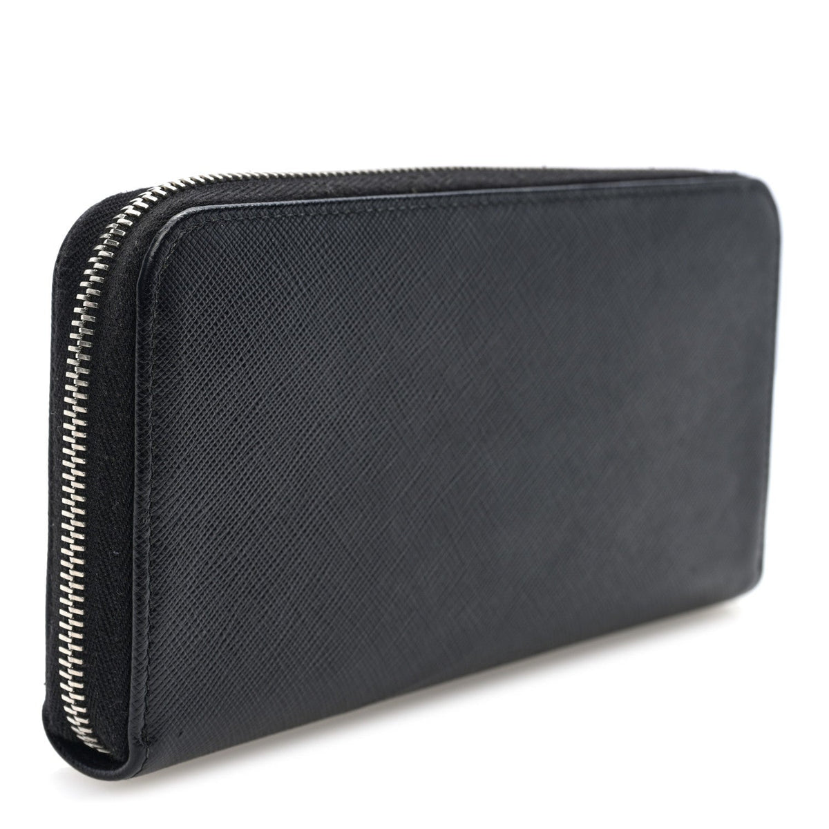Saffiano Triangle Zip Wallet Black